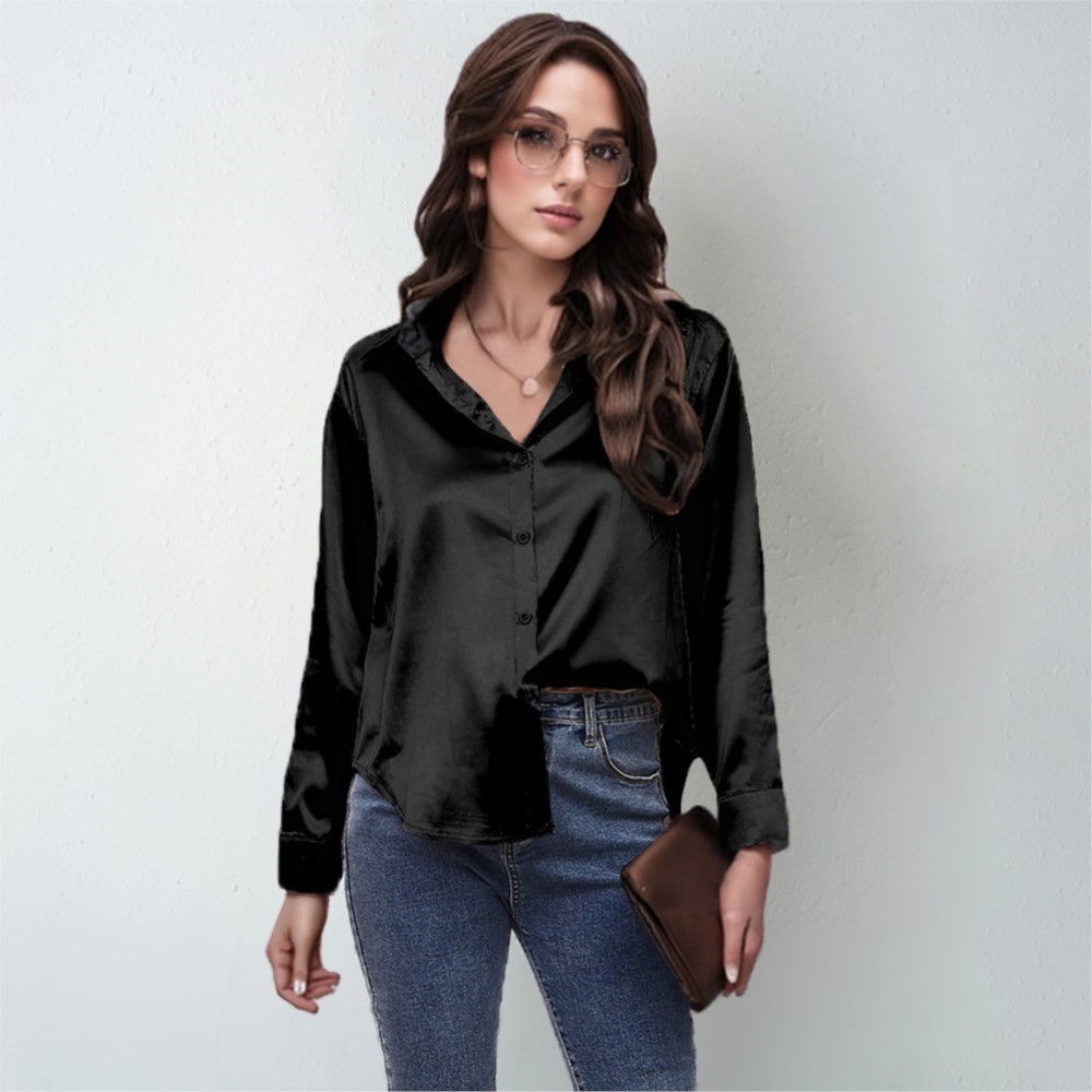 ฤดูใบไม้ผลิเสื้อซาตินผู้หญิงหล - Silk Blouse Button บทวิจารณ์และราคา
