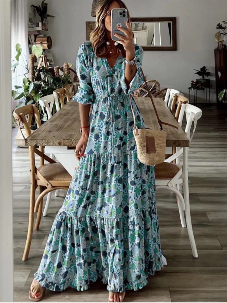 เดรสยาวทรงสวิงขนาดใหญ่แขนสี่ส่ - Women Formal Wear Zara บทวิจารณ์และราคา