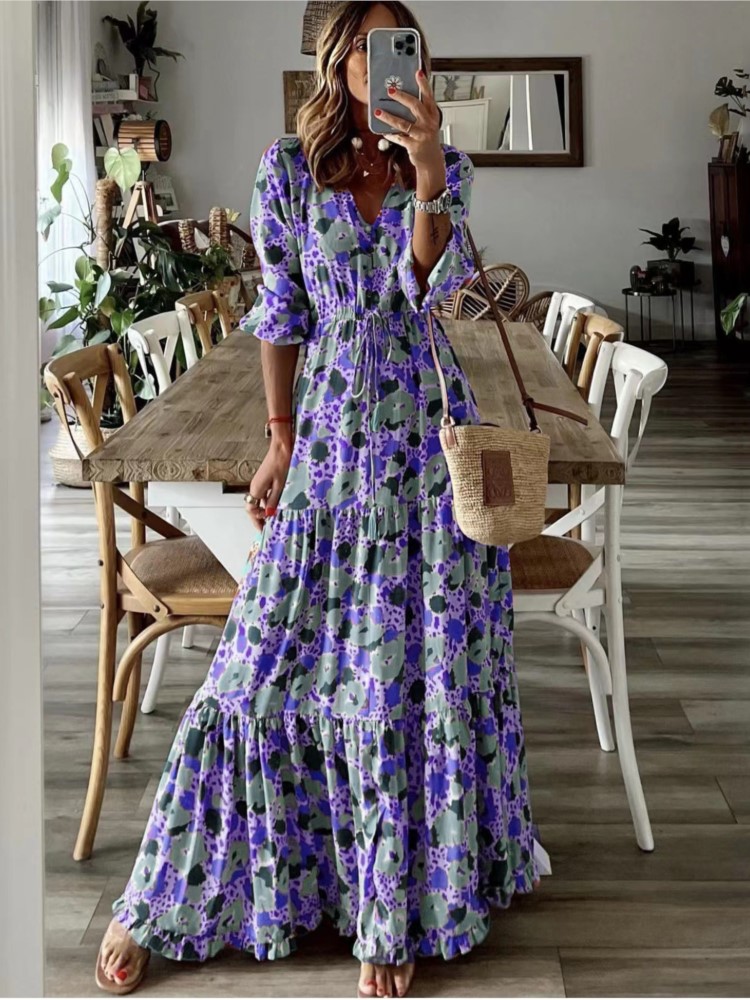 เดรสยาวทรงสวิงขนาดใหญ่แขนสี่ส่ - Women Formal Wear Zara บทวิจารณ์และราคา